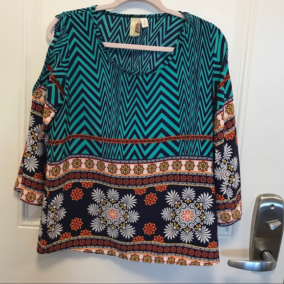 Francesca Colorful Cold Shouder Top Size S - Picture 2 of 5